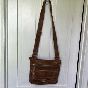 Roots Brown Leather Messenger Bag with Adjustable Strap